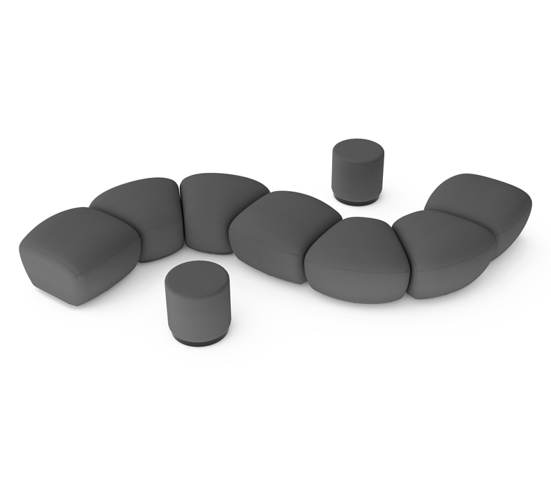 Dillo Yin Yang Configuration showing a Dillo Curve and two Dillo Dots for modular office lounge seating