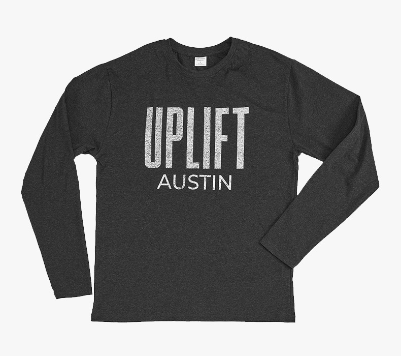 Front view of a gray Austin Long Sleeve T-Shirt