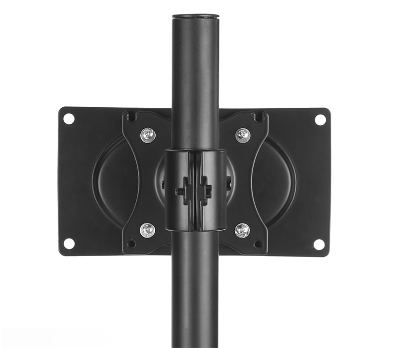 A close-up of a 200mm x 100mm VESA Mount Adapter Plate attached to a monitor arm