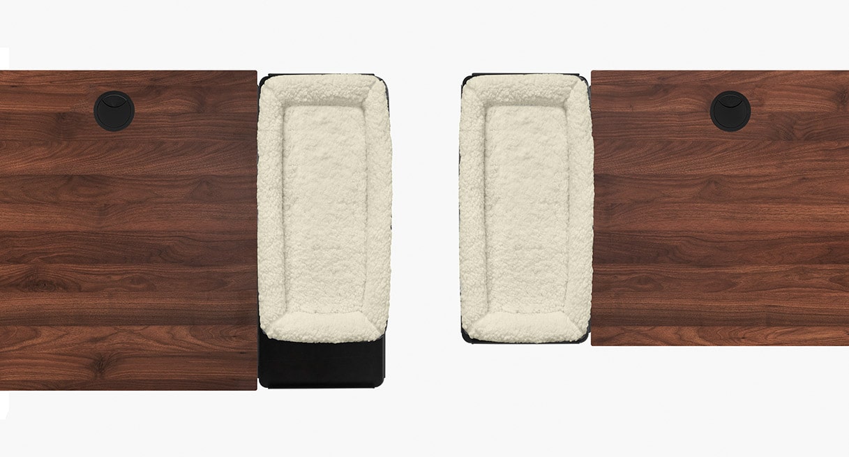 The Desk Pet Bed is designed to fit 30" and 24" deep Desk Extension and Sidecar Shelf trays purrrrfectly