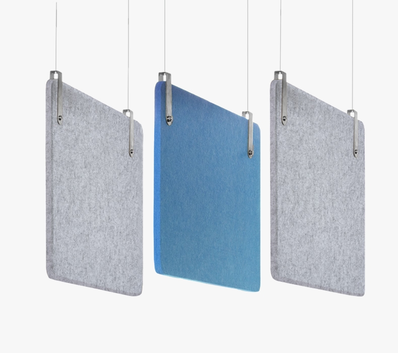 Acoustic Panel Ceiling Hanging Kit in light gray and lagoon blue