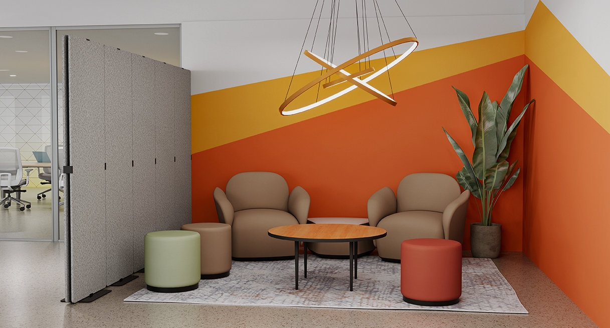 Modern office breakroom with lounge furniture from the Dillo collection by UPLIFT Desk