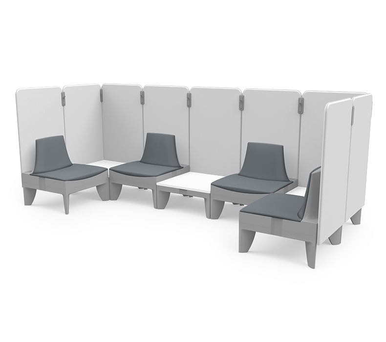 SoCo seat with backs, tables, and privacy screens configuration