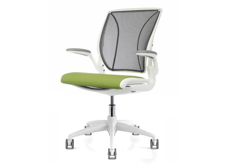 Green mesh Diffrient World Chair by Humanscale