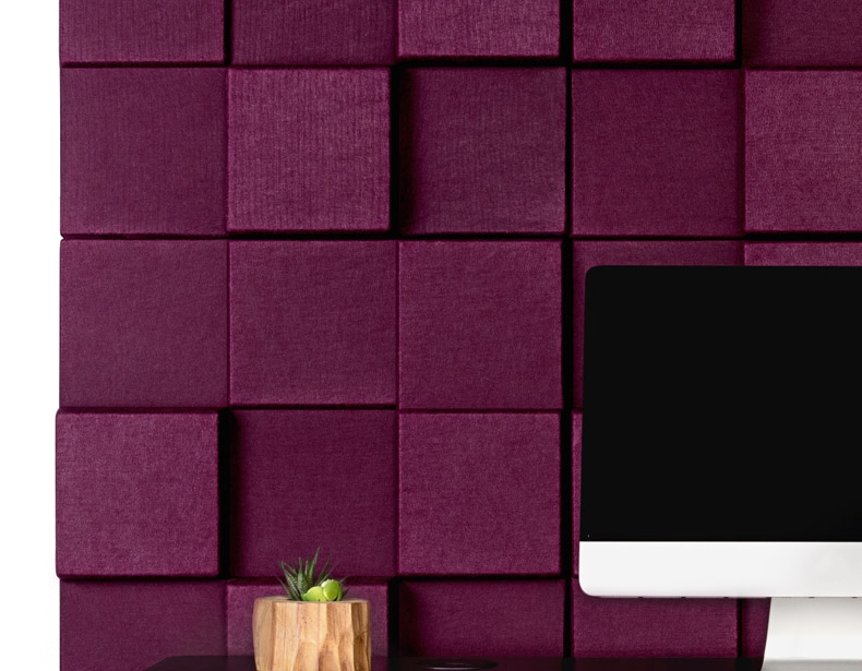 3D Cubes Acoustic Wall Panels installed behind a desk