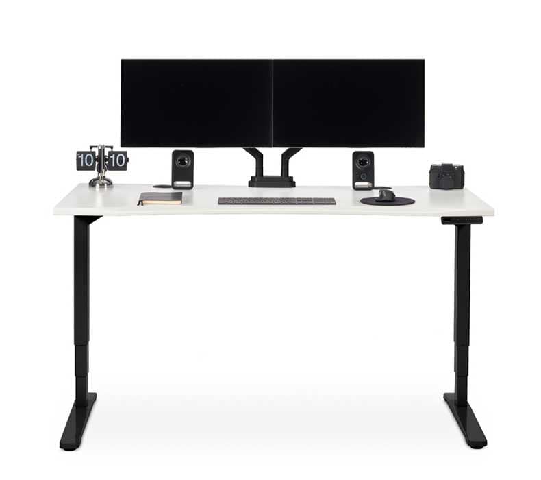 60" x 30" White Eco Curve Standing Desk with Zilker Dual Monitor Arm by UPLIFT Desk
