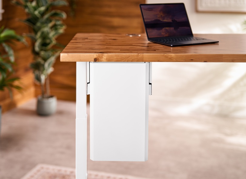 Deep Desk Drawer installed underneath an UPLIFT Desk, showing seamless integration and added storage space