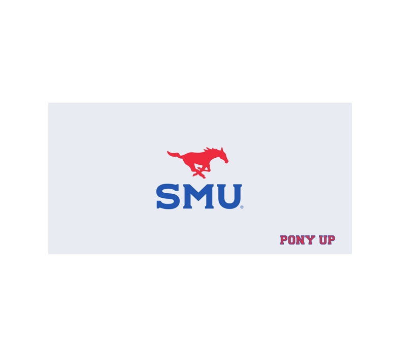 Collegiate desktop featuring SMU Mustang branding with text saying, PONY UP.