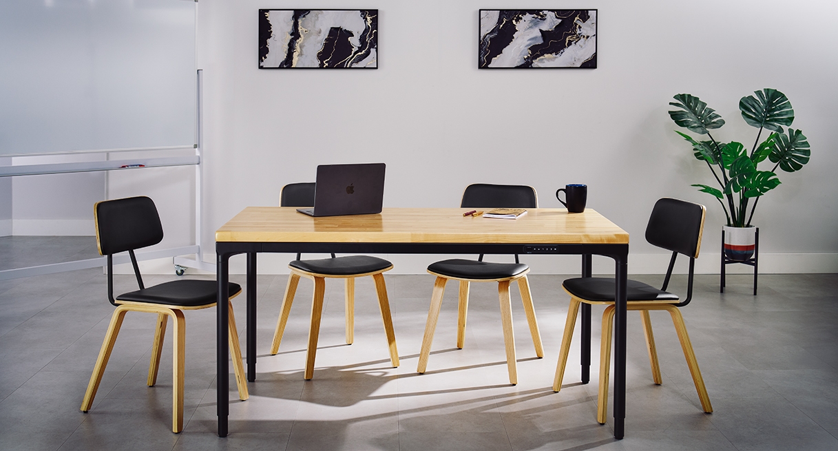 Parsons standing desk in a conference size with Kerbey chairs by UPLIFT Desk