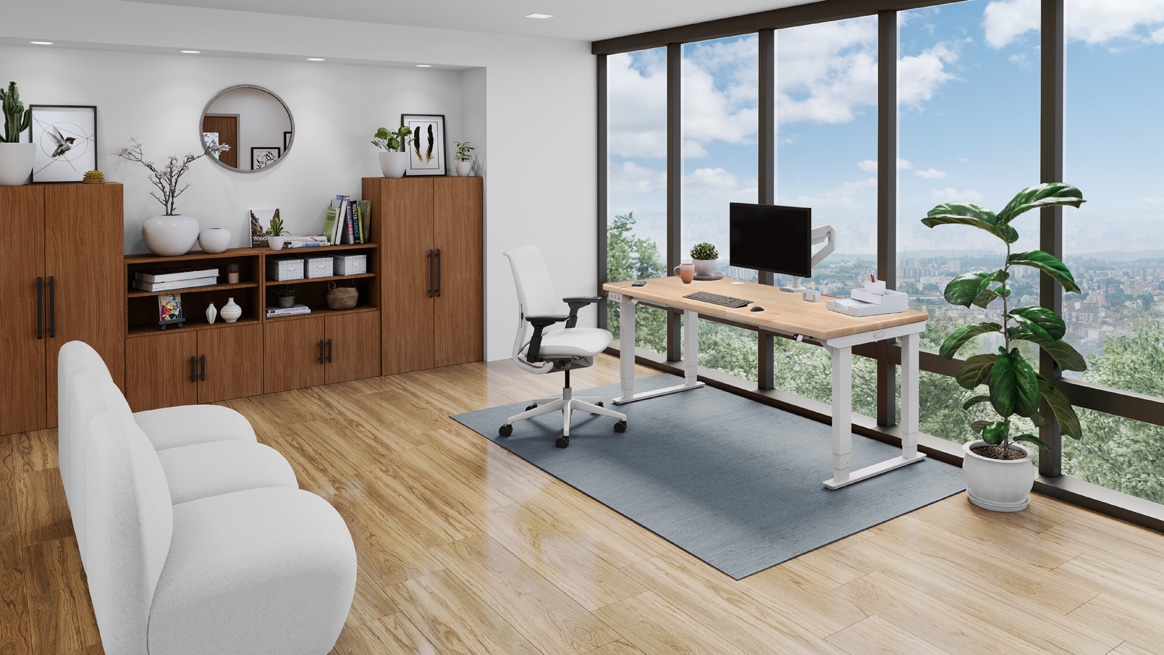 Custom solid wood 4-leg desk in Maple at seated height