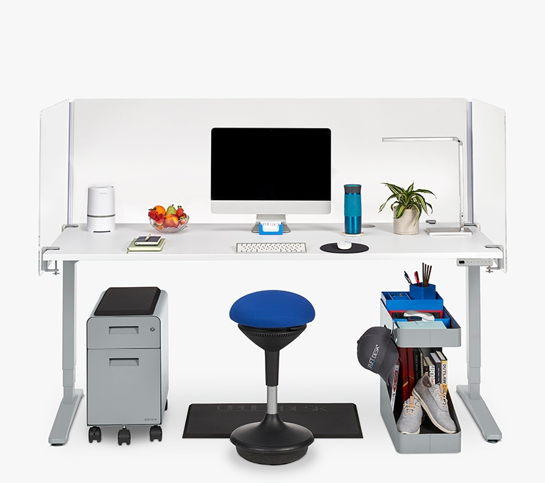 Standing desk with sneeze guard acrylic screen