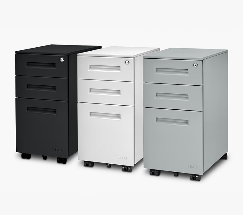 The UPLIFT 3-Drawer Narrow Square File Cabinet comes in black, white, and gray colors and provides cost-effective office storage