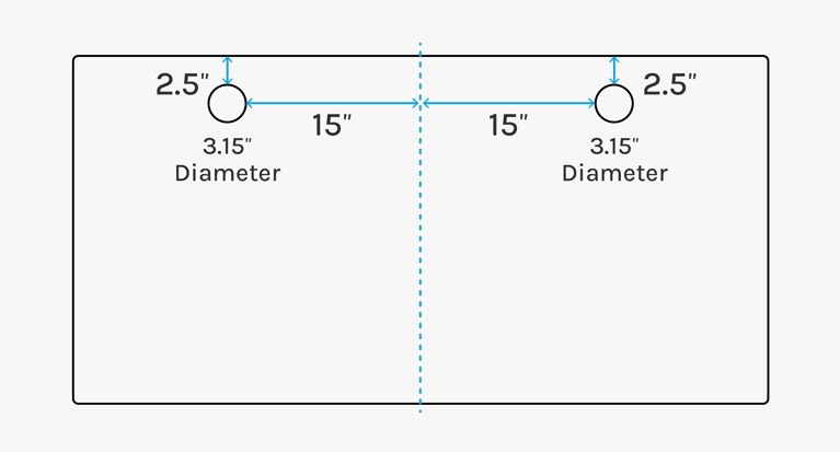 An infographic with desktop grommet hole dimensions