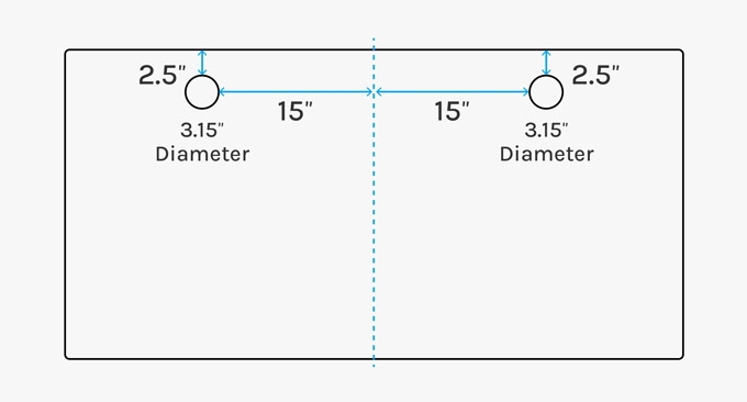 An infographic with desktop grommet hole dimensions