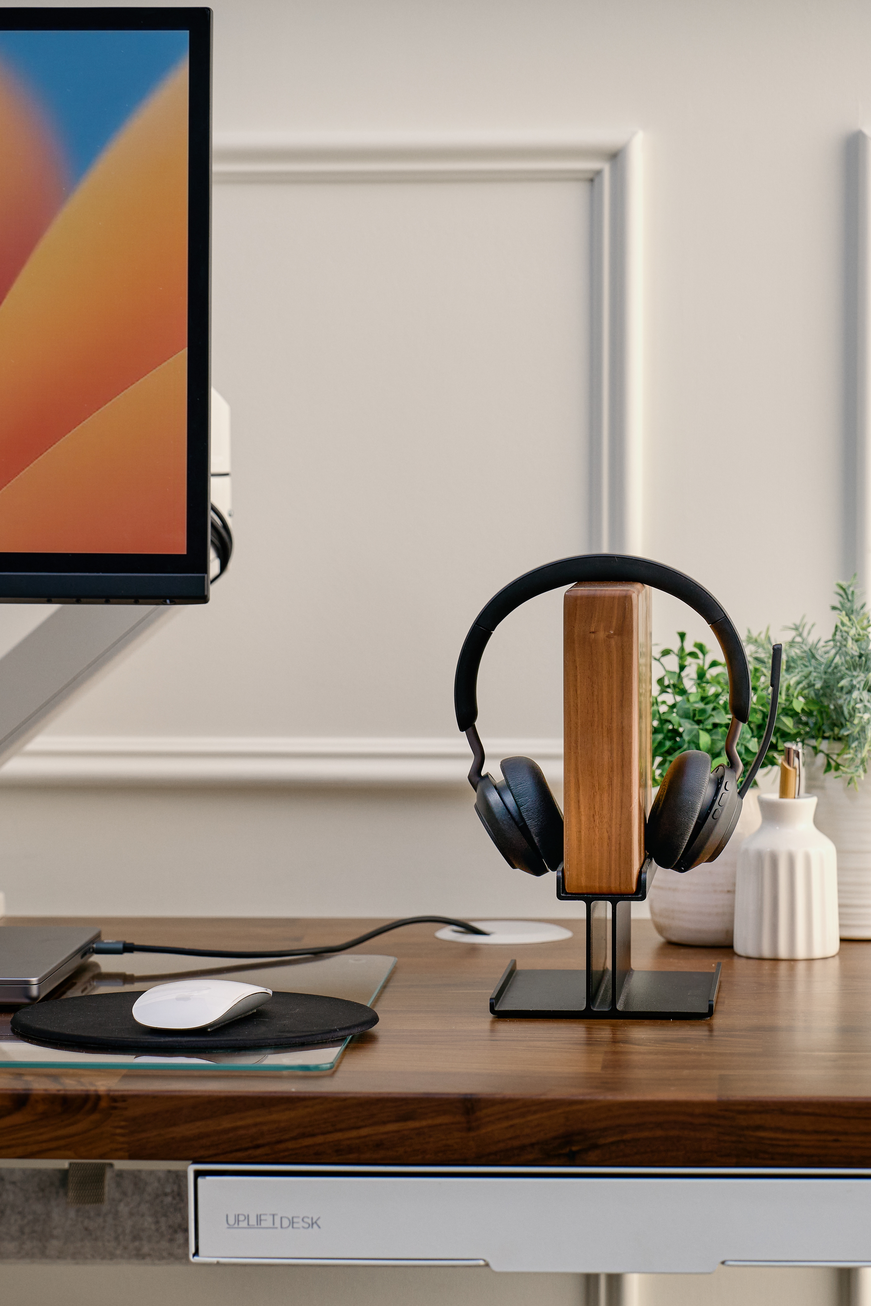Bamboo desktop featuring a Bamboo tray organizer set by UPLIFT Desk.
