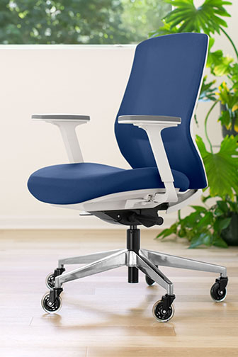 Envoke ergonomic office chair by UPLIFT Desk shown in cobalt.